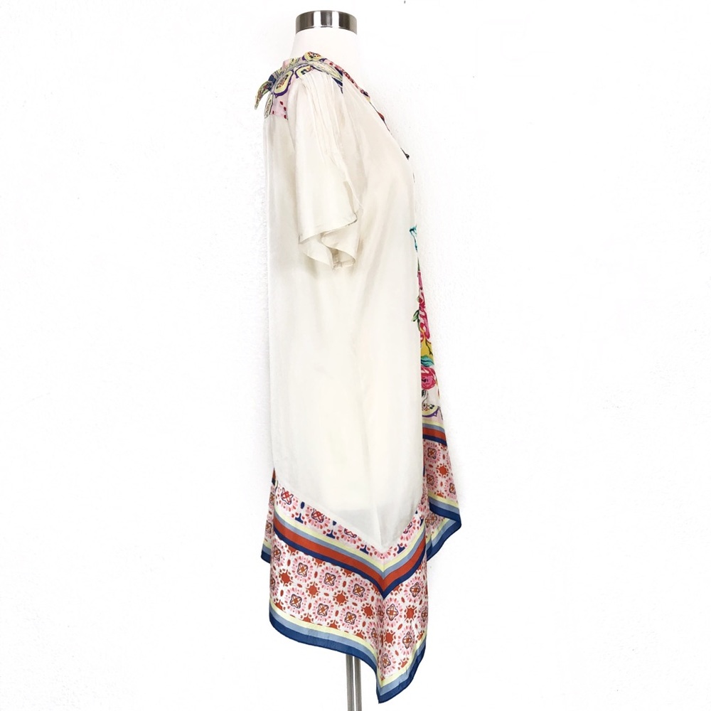 Johnny Was Silk Floral Asymmetric Tunic Blouse - Picture 4 of 8